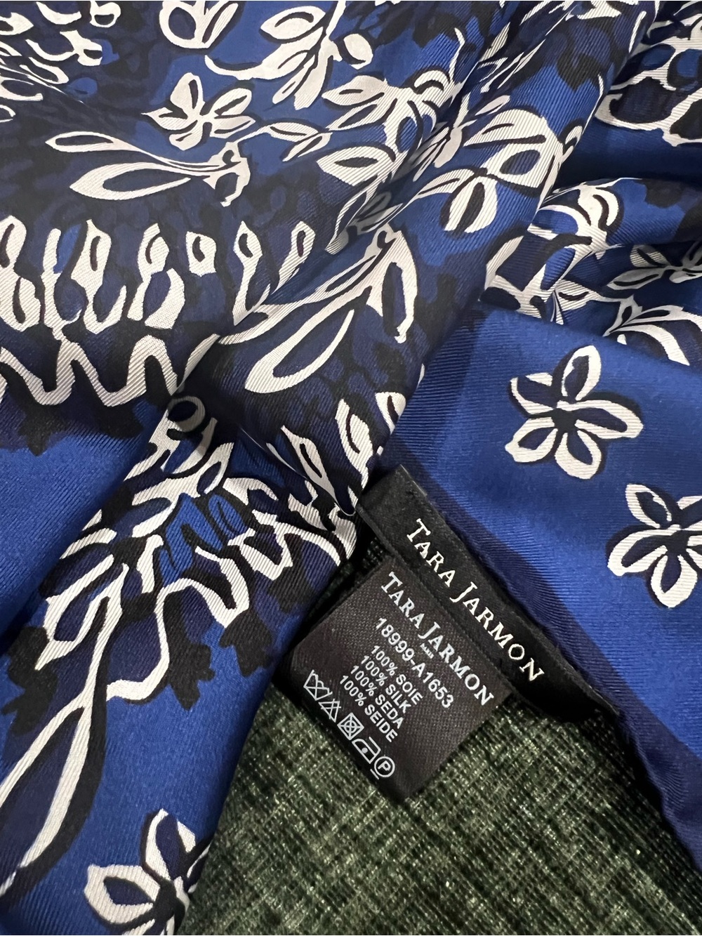 Oversized Tara Jarmon Blue & White 100% Silk Square Scarf